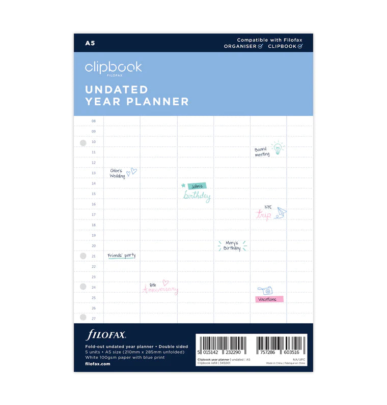 Clipbook Undated Year Planner Refill A5 - Filofax – Filofax AP