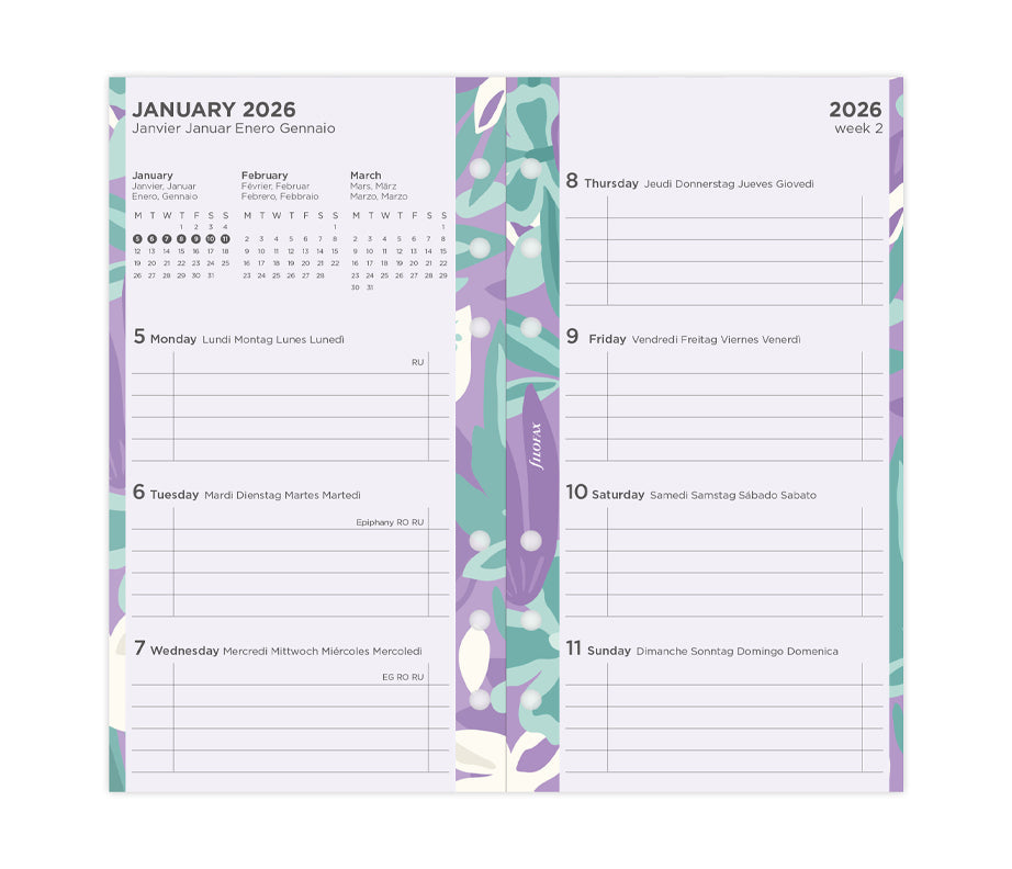 Filofax Floral Illustrated Diary Refill Pack - Personal 2026 Multilanguage 26-6341
