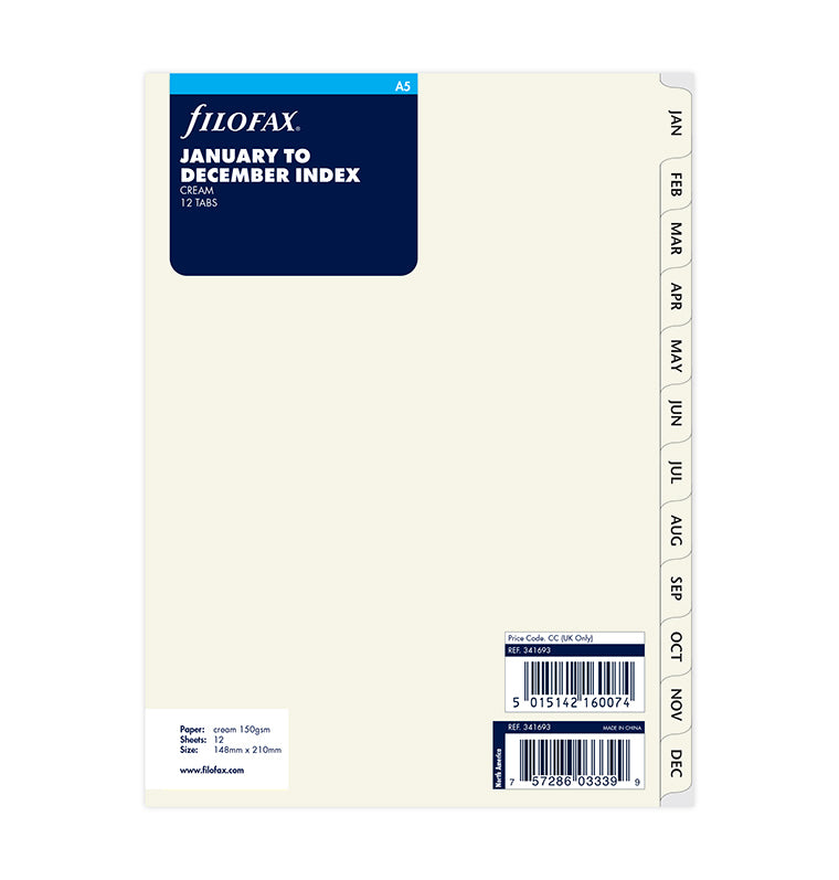 Filofax Cotton Cream January-December Dividers - A5
