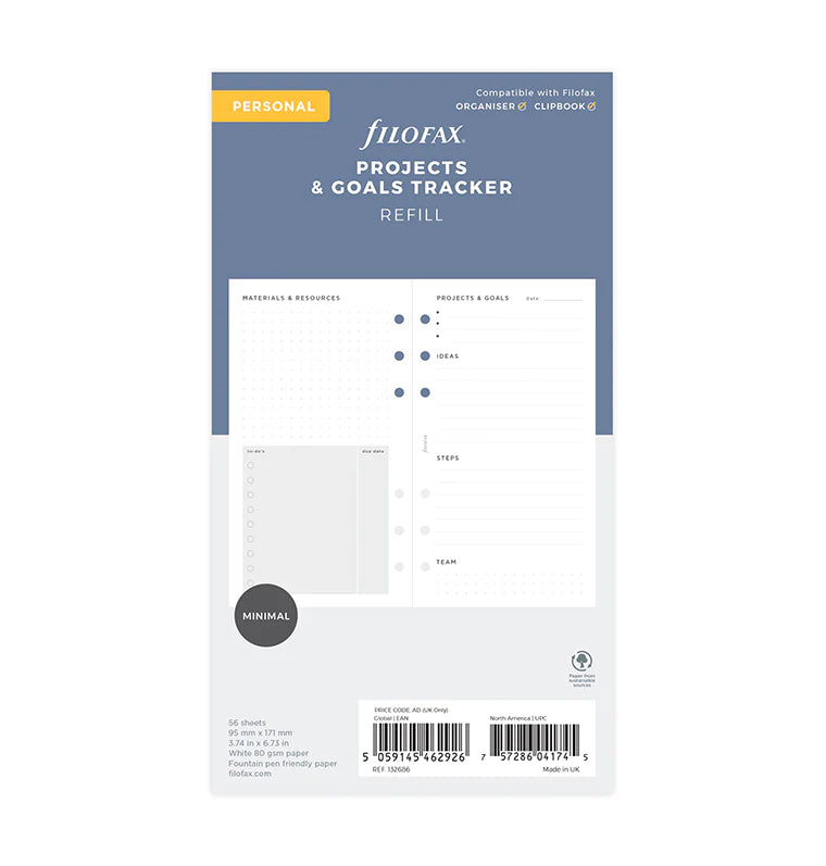 Filofax Packaging Projects & Goals Tracker Refill - Personal | Filofax – Filofax AP
