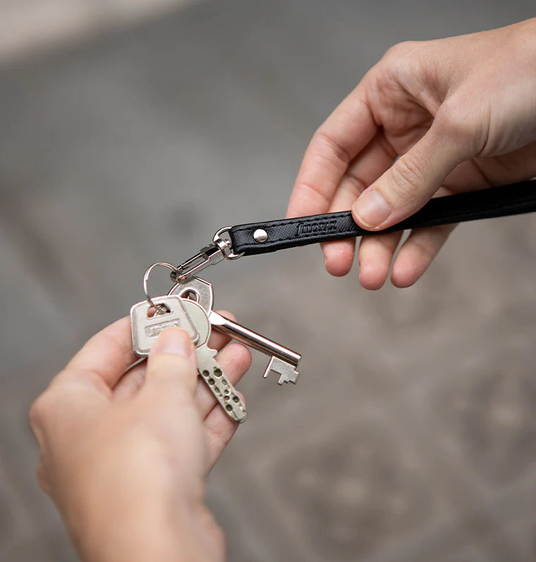 Saffiano Wristlet in Black can be used as a keyring