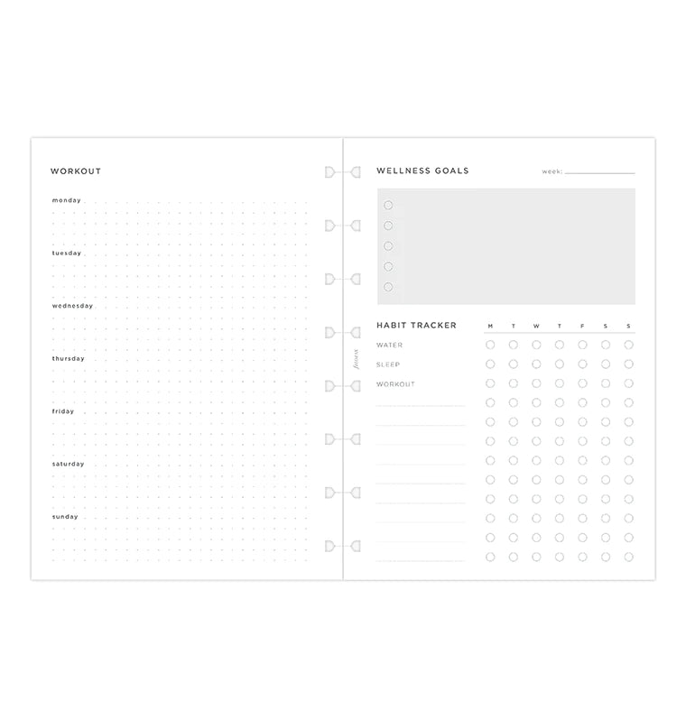 Wellness Tracker Notebook Refill Layout - fits Filofax Refillable Notebooks