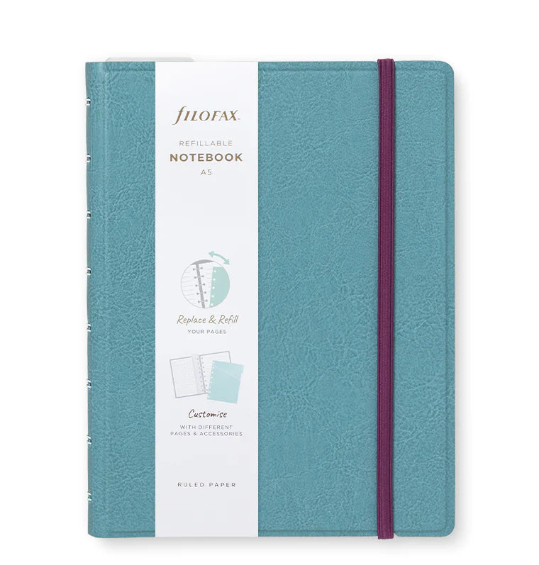 Filofax Contemporary A5 Refillable Notebook in Teal Blue with packaging