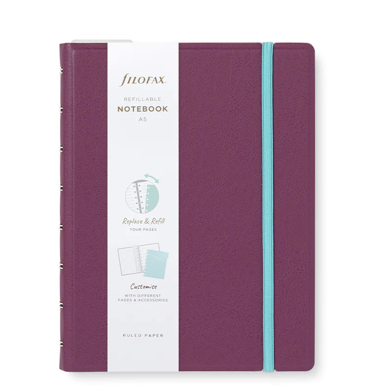 Filofax Contemporary A5 Refillable Notebook in Plum purple with packaging