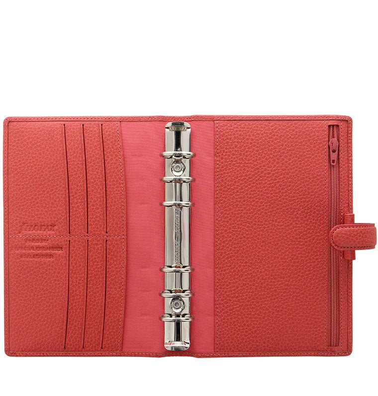 Finsbury Coral Personal Organiser, open view with zip pocket