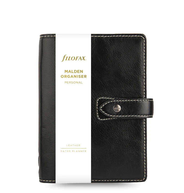 Filofax Malden Personal Leather Organiser in Black - with packaging