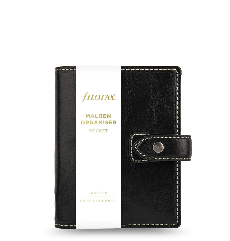 Filofax Leather Malden Pocket Organiser in Black - with packaging