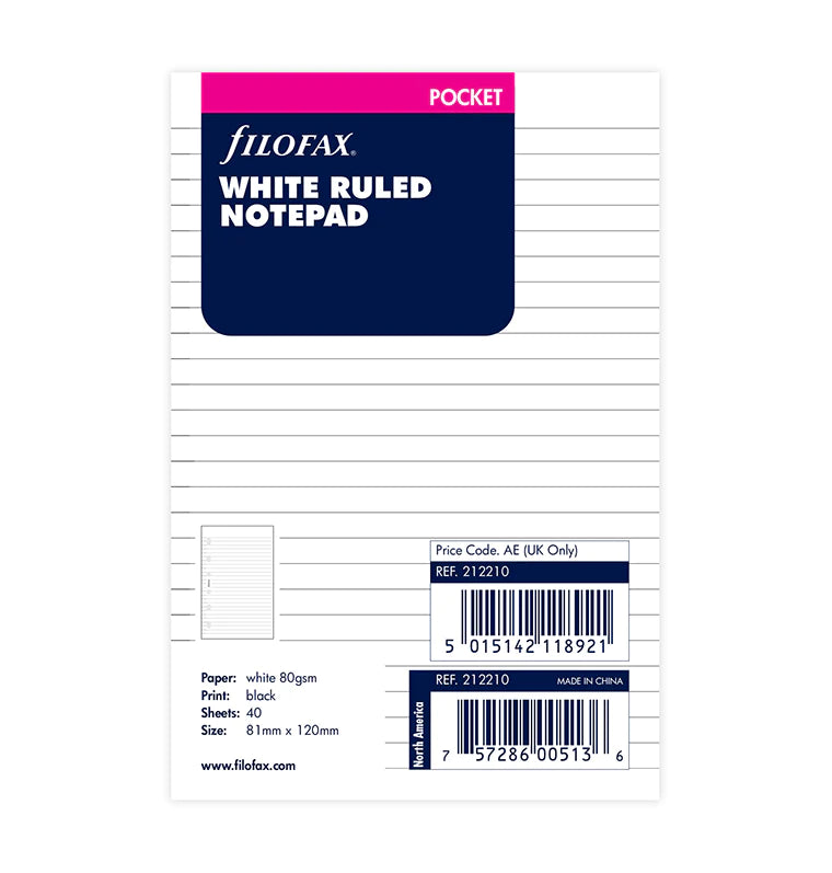 White Ruled White Ruled Notepad Refill Pocket - Filofax – Filofax AP