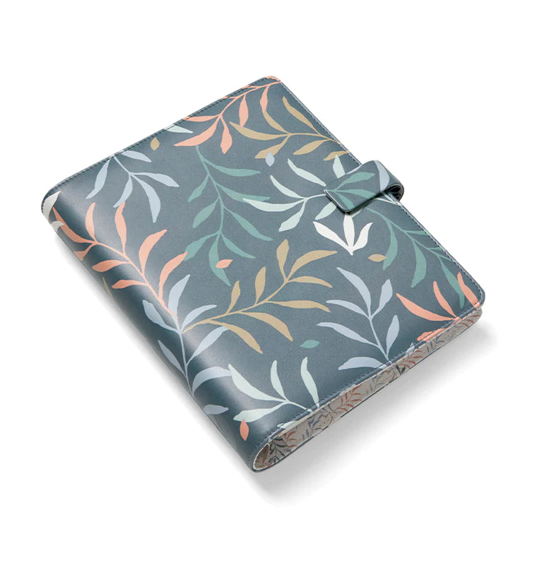 Filofax Botanical A5 Organiser in Blue with strap closure