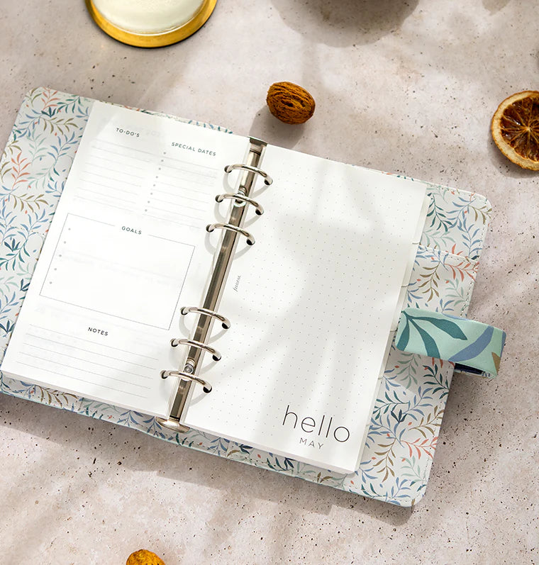 Filofax Botanical Personal Organiser in Mint on desk