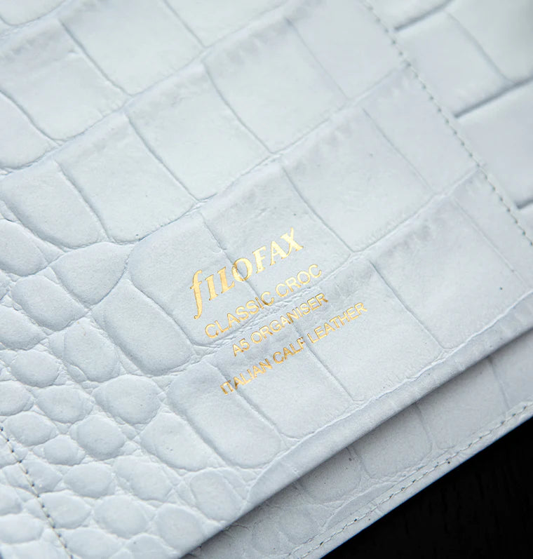 Filofax Classic Croc A5 Silver Mist Grey Leather Organiser Detail Close up
