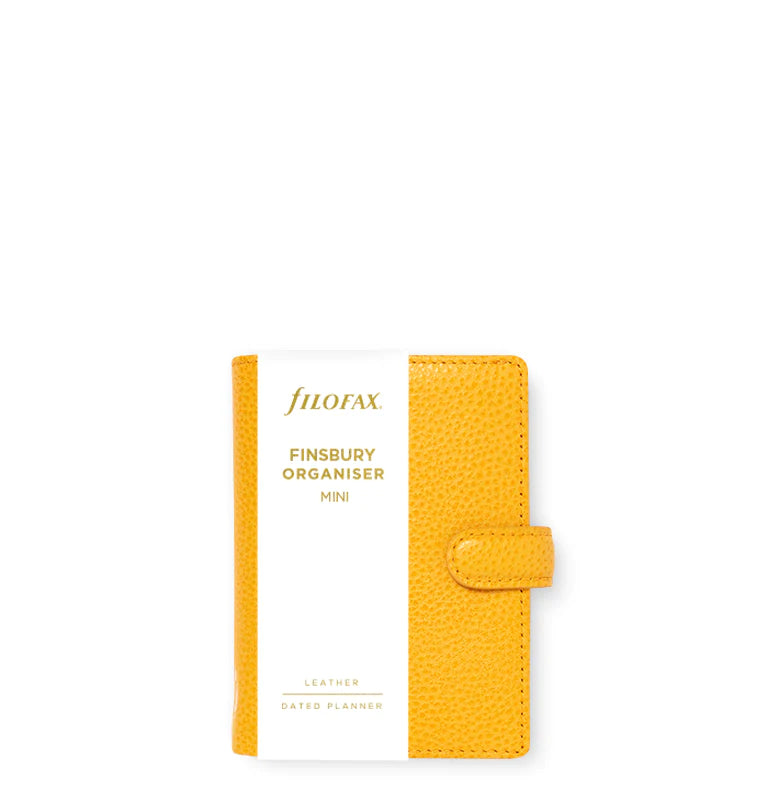 Filofax Finsbury Mini Leather Organiser in Mustard Yellow in packaging