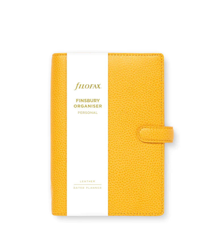 Filofax Finsbury Personal Leather Organiser in Mustard Yellow - with packaging