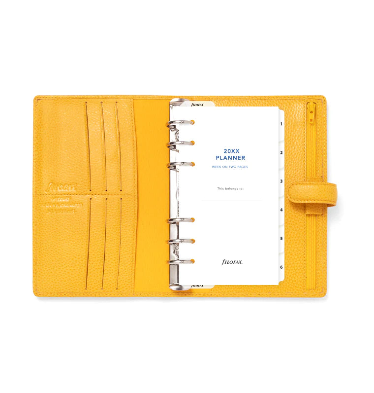 Filofax Finsbury Personal Leather Organiser in Mustard Yellow - with contents