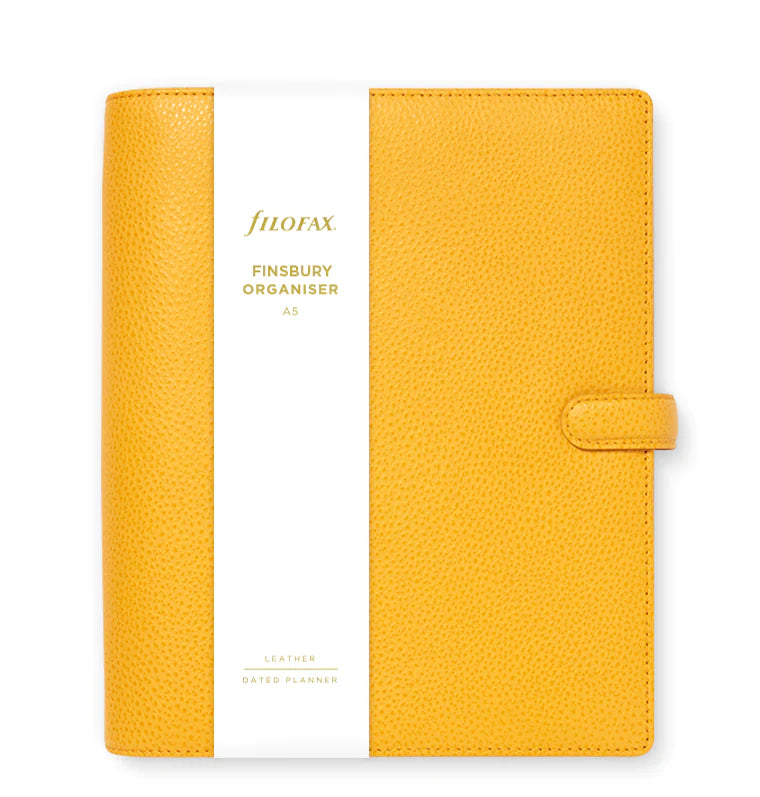 Filofax Finsbury A5 Leather Organiser in Mustard Yellow - wtih packaging