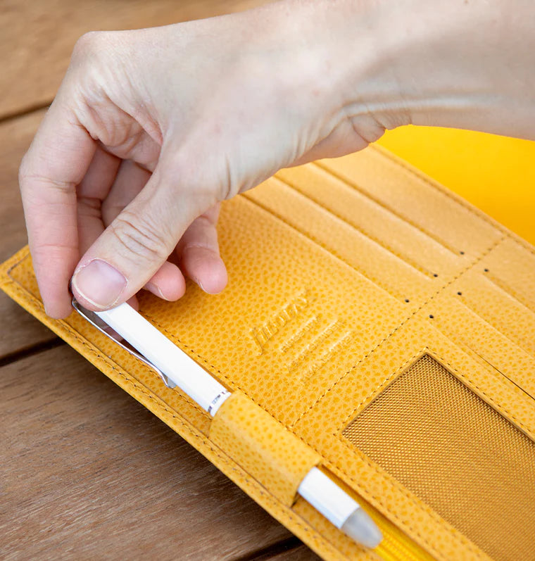 Filofax Finsbury A5 Leather Organiser in Mustard Yellow - inside features