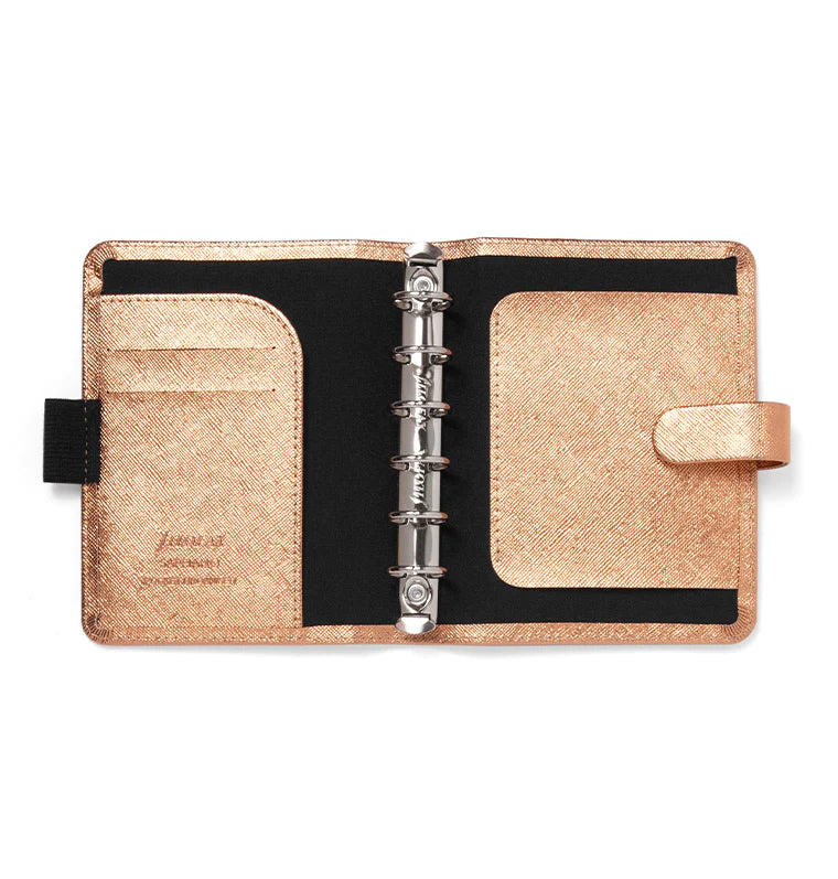 Filofax Saffiano Metallic Pocket Organiser in Rose Gold - interior details