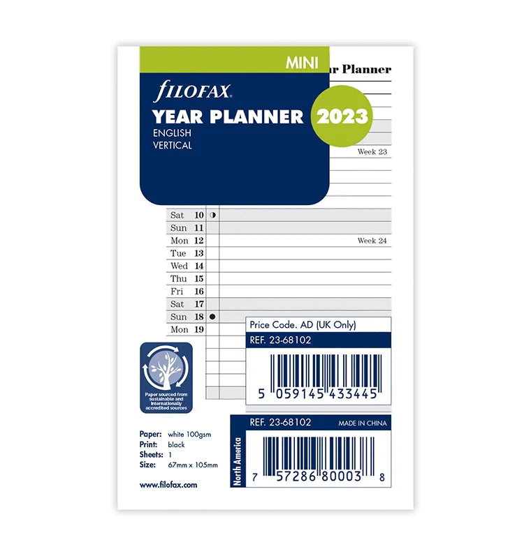 Vertical Year Planner Mini Refill by Filofax