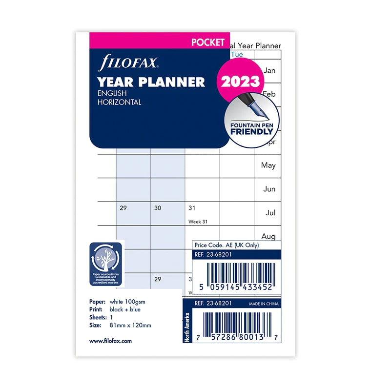 Filofax Horizontal Year Planner Pocket Refill