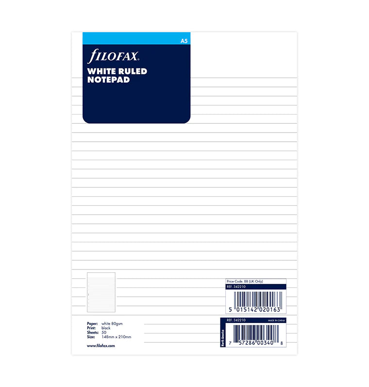 White Ruled White Ruled Notepad Refill A5 - Filofax – Filofax AP