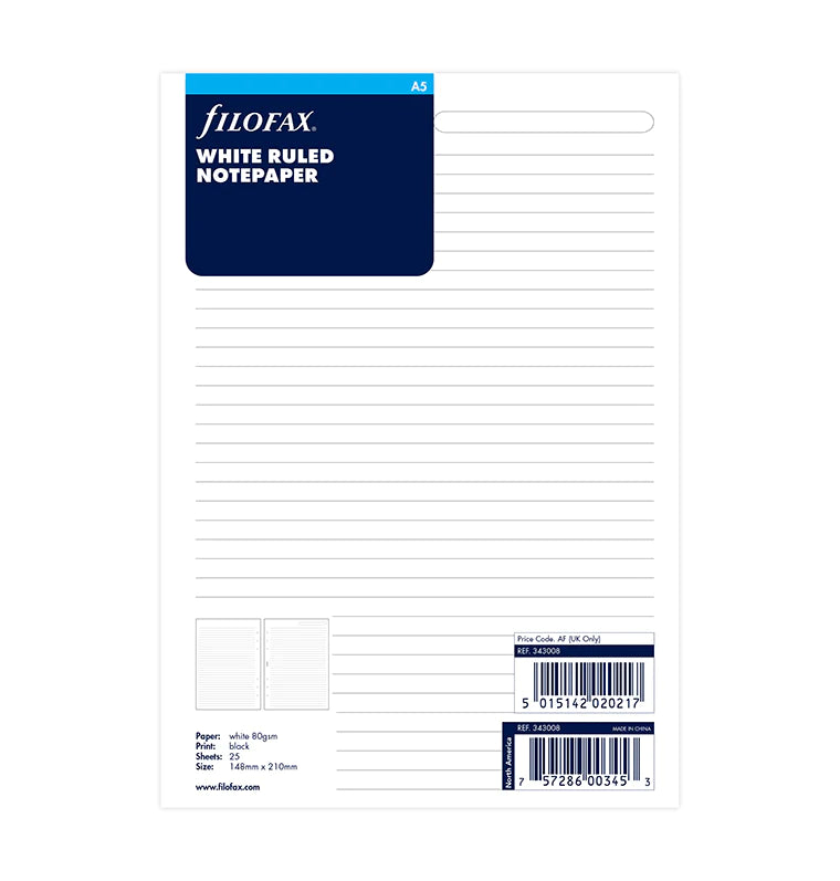 White Ruled White Ruled Notepaper Refill A5 - Filofax – Filofax AP