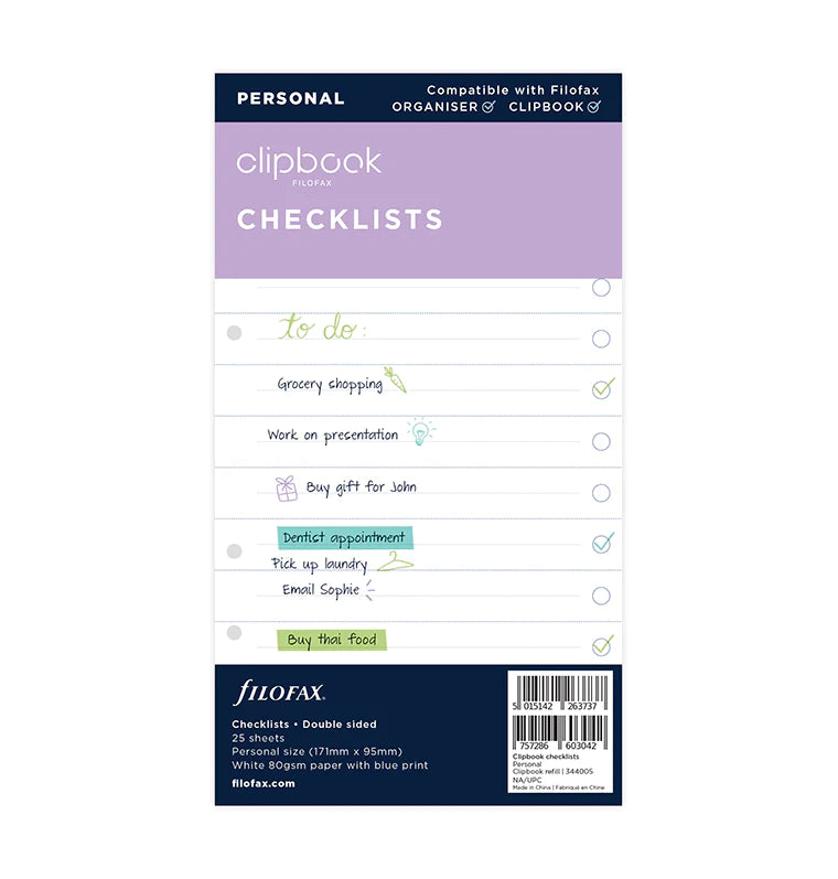 Filofax Packaging Clipbook Personal Checklists Refill - Filofax – Filofax AP