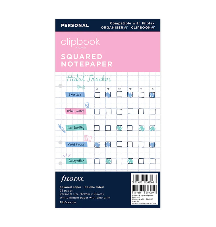 Filofax Clipbook Squared Notepaper Refill - Personal Size in Packaging