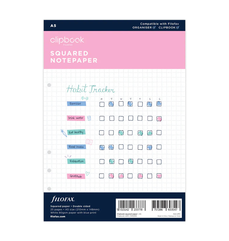 Clipbook Squared Notepaper Refill - A5 size - Filofax