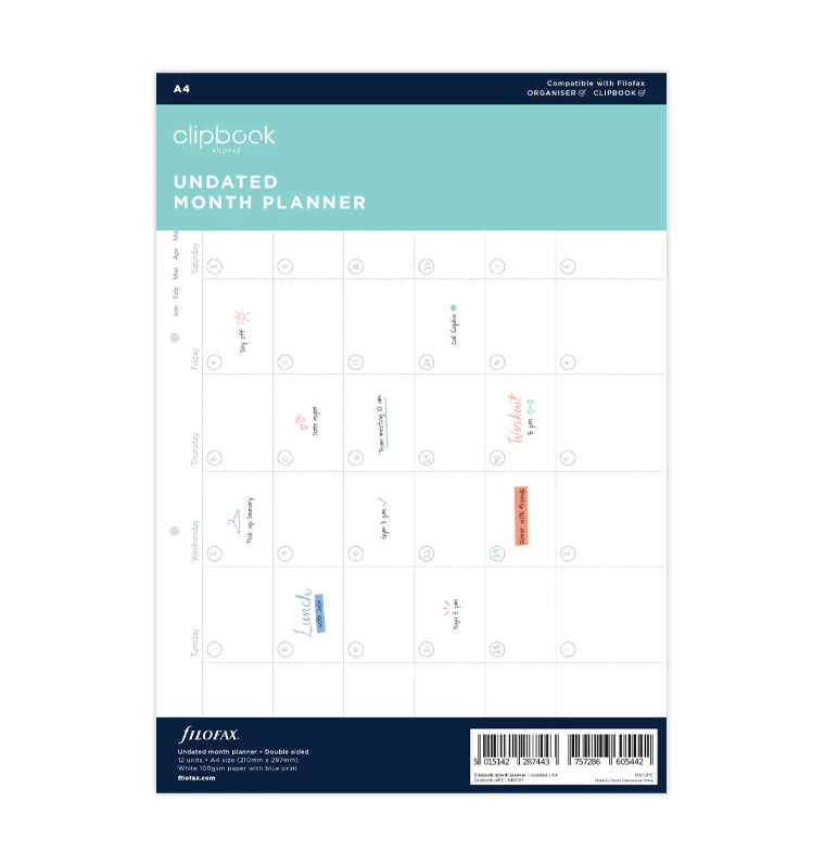 Clipbook Undated Month Planner Refill A4 - Filofax – Filofax AP