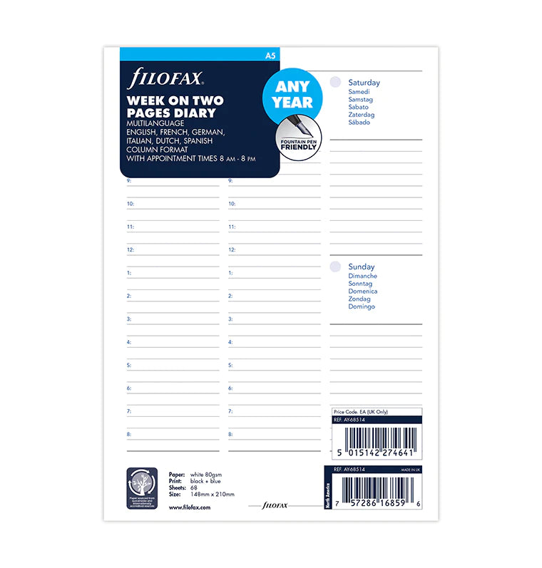 Aazon.co: Filofax A5 Week Per Page With Notes 5 Language 2017 Diary