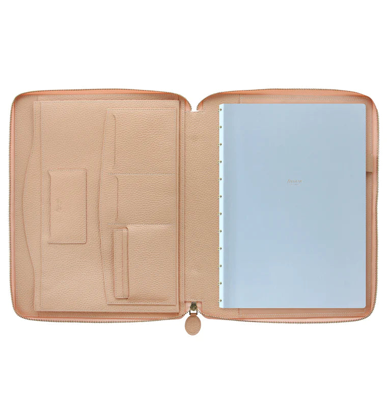 Classic Stitch Soft Peach Leather A4 Zip Writing Folio - inside