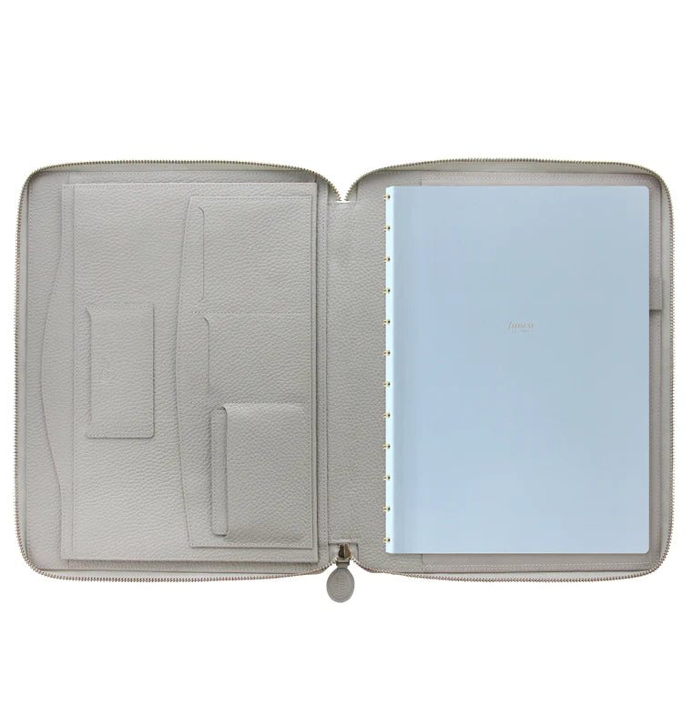 Filofax Classic Stitch Soft A4 Zip Writing Folio in Grey Leather