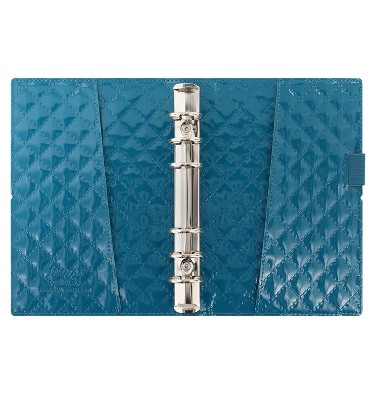 Filofax Domino Luxe Teal Personal Organiser, open view.