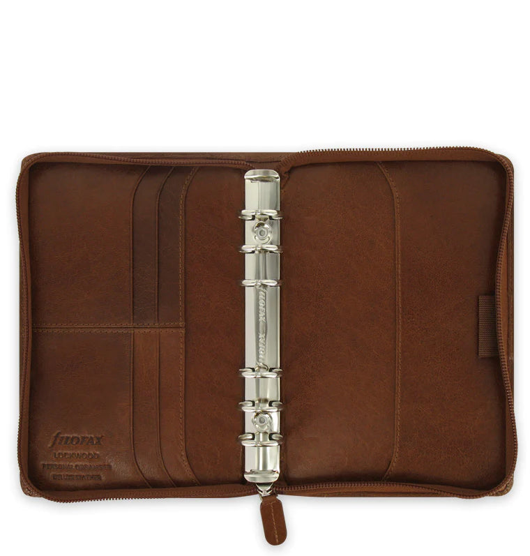 Filofax Lockwood Zip Personal Leather Organiser in Cognac brown