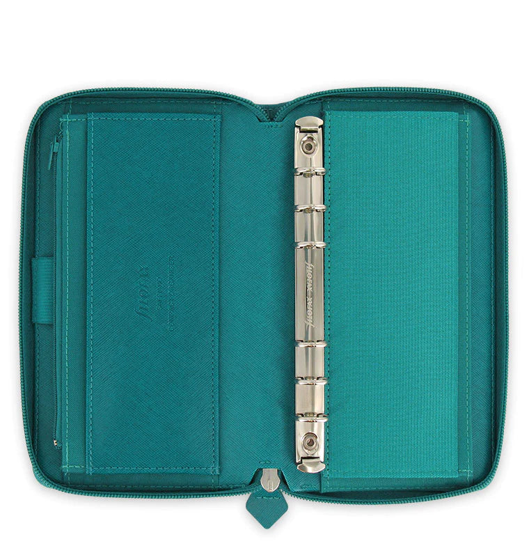 Filofax Saffiano Personal Compact Zip Organiser in Aquamarine - can be used as a wallet or purse