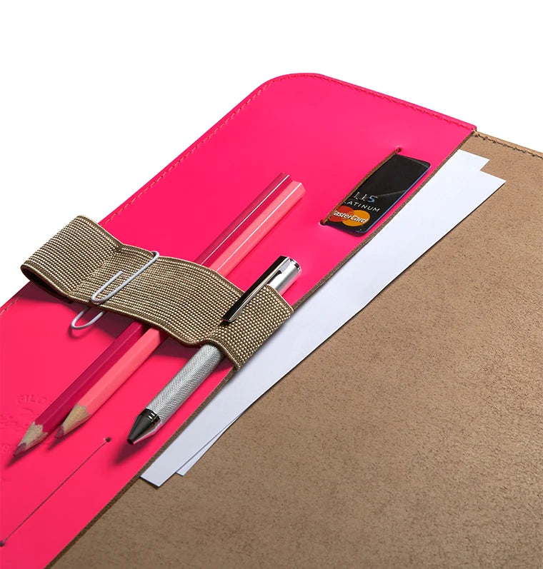 Filofax The Original A5 Leather Folio in Fluorescent Pink - with inside pockets for pens and cards