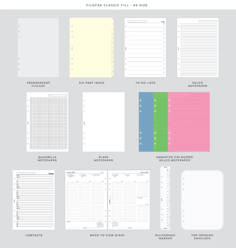 Filofax Classic Fill A5 Sizes included in Architexture Marble A5 Organiser